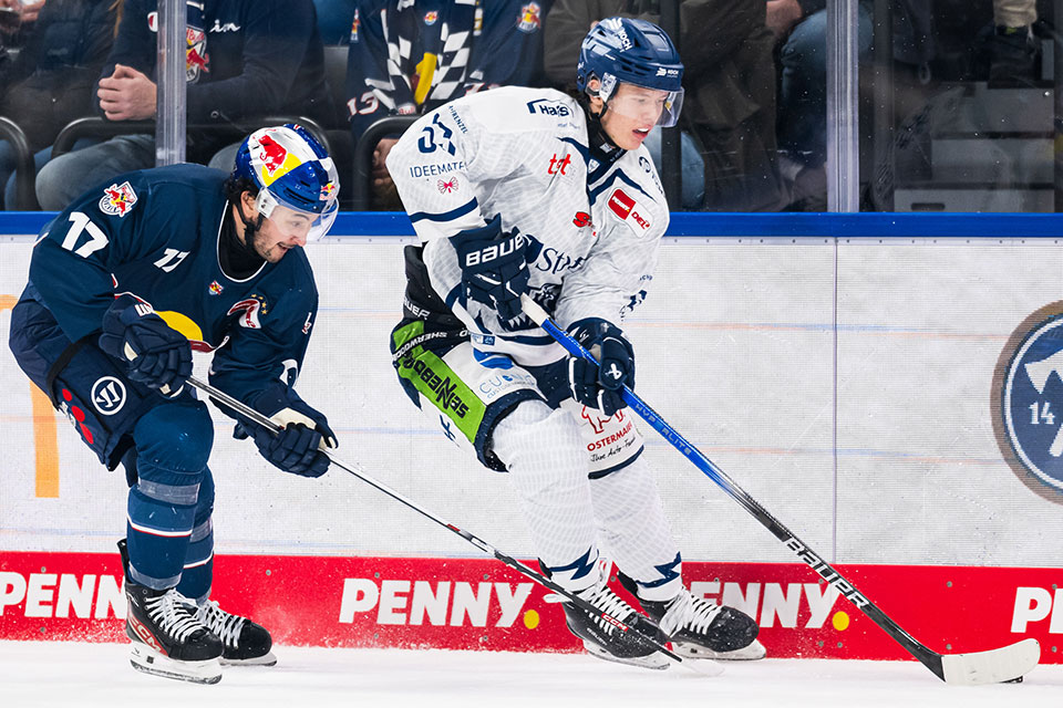 Taro Hirose von Red Bull Mnchen und Danjo Leonhardt von den Straubing Tigers.