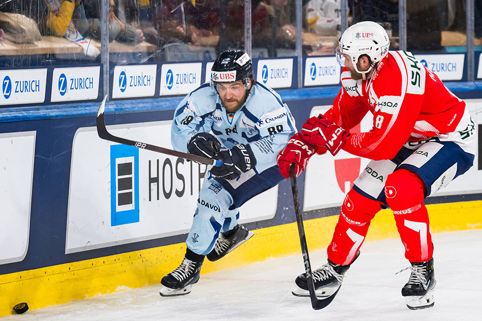 JC Lipon von den Straubing Tigers und David Musil vom HC Dynamo Pardubice.