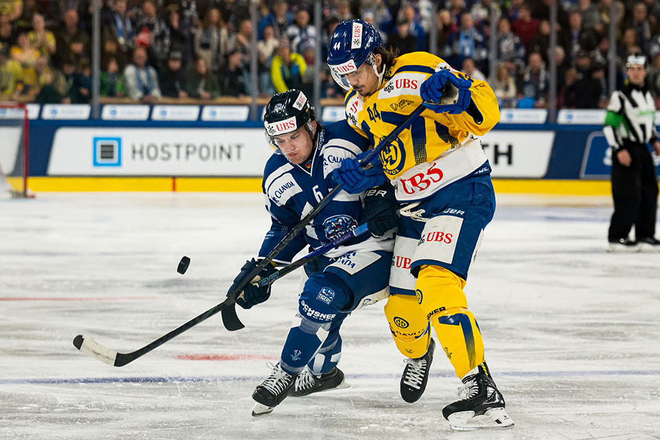 Alex Green von den Straubing Tigers und Matej Stransky von HC Davos.