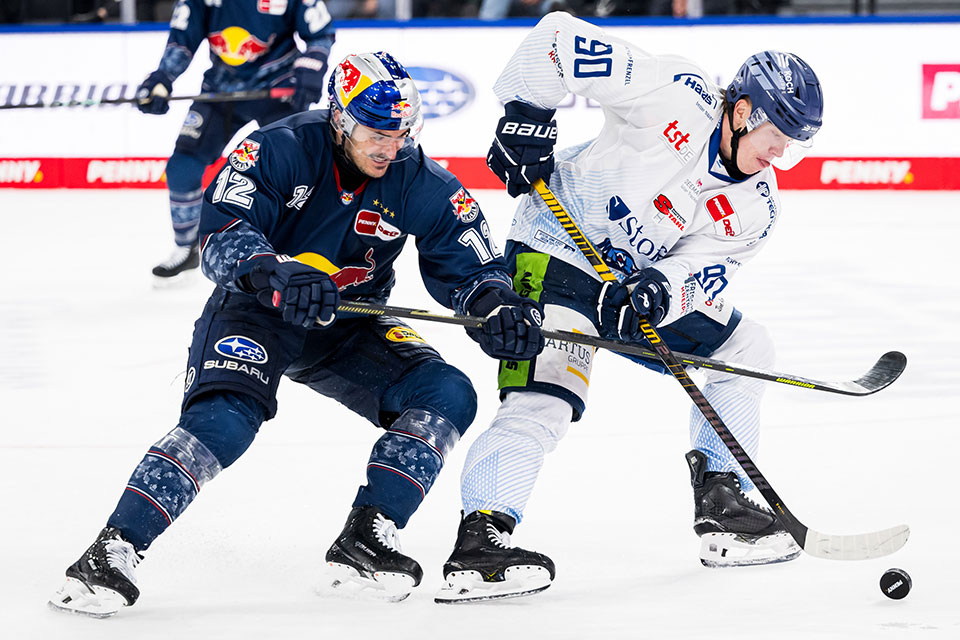 Brady Ferguson von Red Bull München und Filip Varejcka von den Straubing Tigers. Brady Ferguson von Red Bull München und Filip Varejcka von den Straubing Tigers.