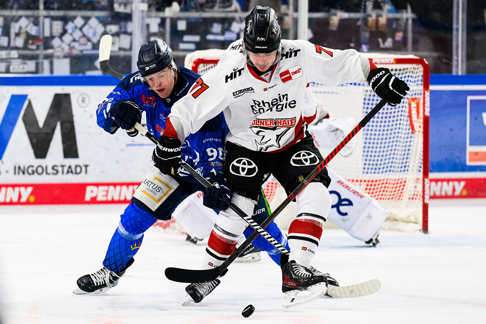 Filip Varejcka von den Straubing Tigers und Daniel Fischbuch von den Kölner Haien. Filip Varejcka von den Straubing Tigers und Daniel Fischbuch von den Kölner Haien.
